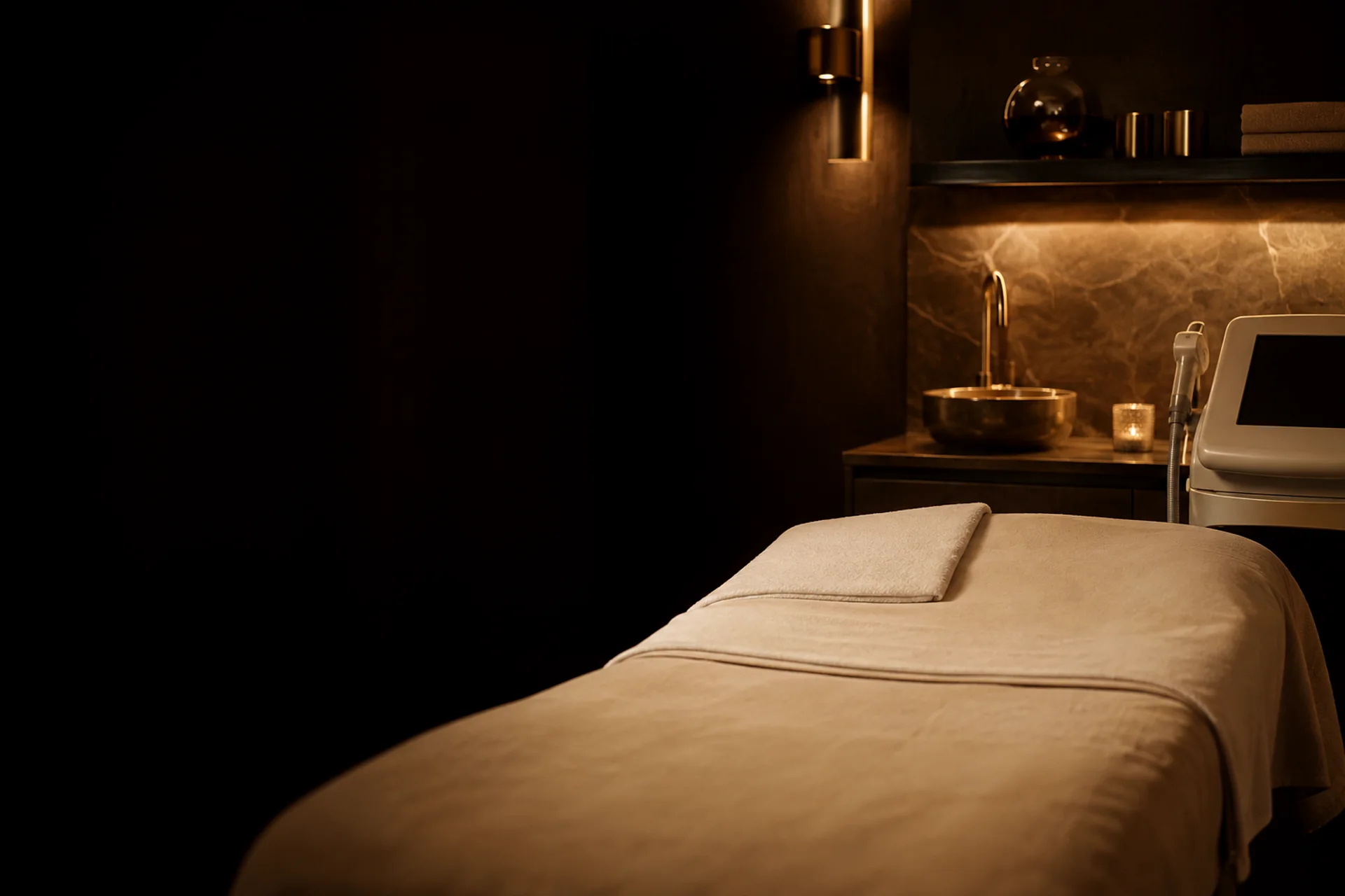 Treatment room in warm tones and soft lighting
