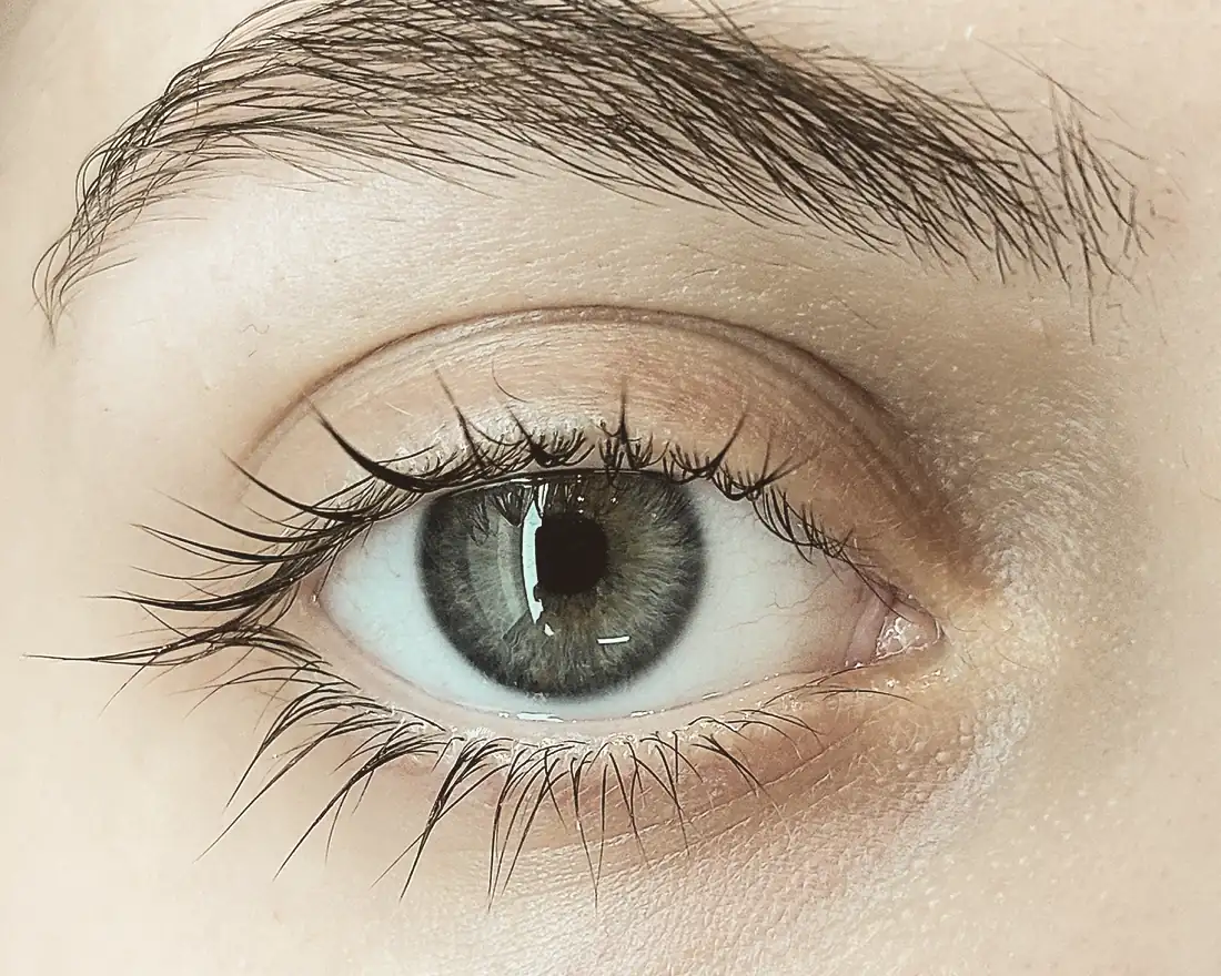 Naturligt böjda fransar efter lash lift, närbild